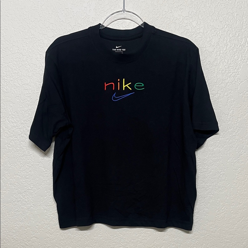 Nike Women's Black Tee with Rainbow Logo